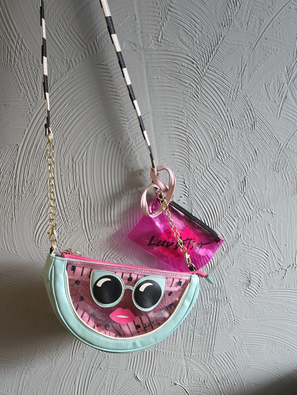 Betsey Johnson  Watermelon Crossbody Bag with Sunglasses Graphic - Mint & Pink